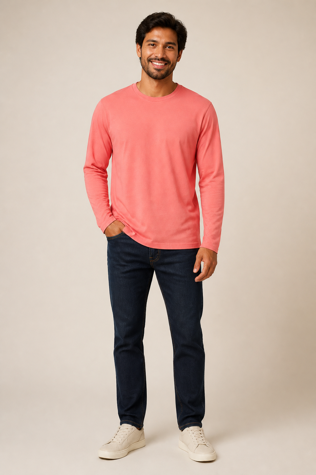 Camiseta Masculina Manga Longa Rosa Coral